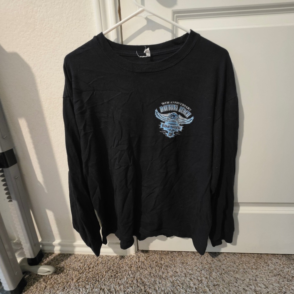 Daytona Beach Bike Week 2017 76th Anniversary Long Sleeve Black Tee Mens M - Picture 3 of 7